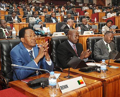 A cross section of members of the African Parliamentary Forum of Speakers at the ongoing conference at Parliament Buildings in Kigali yesterday. The New Times / John Mbanda.