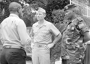 Admiral Michael T. Franken visited the United States African Command staff in Rwanda.  The Sunday Times / John Mbanda.