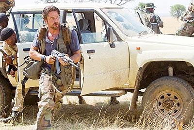 Gerald Butler acting as Sam Childers the Machine Gun Preacher in the movie.