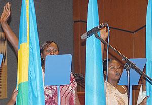 Women parliamentarians swearing in. Rwanda has the biggest percentage of women in parliament.  The New Times / File.
