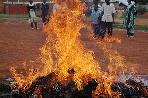 Drugs being burnt in Kigali. Authorities have stepped up the fight against narcotics among the youth. The New Times / File.