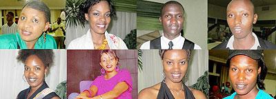 Top row (L-R): Anny Salama Murekatete,Anny Mireille Rwirangira,Ally Soudy,Philbert Mucyo.   Bottom row (L-R):Laetia Rwirangira,Evelyn Umurerwa,Irene Rwirangira,Dalia Nyirantagorama.