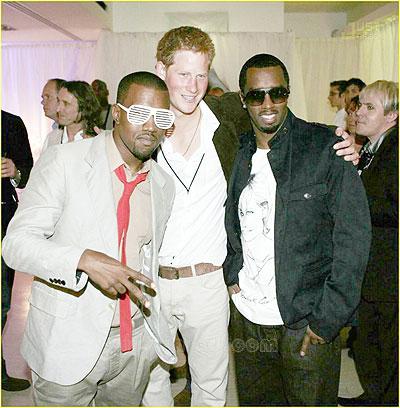 (L-R) Kanye West, Prince Harry and P Diddy. Net photo.