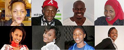 Top row (L-R): Cross Dada, DJ Pius, Frank Rukundo, Haba Batamuliza    Bottom row (L-R): Irene Muhikira,Nadage Uwamahoro,Sandrine Usenga Murangwa,Sophie Ingabire.