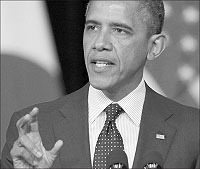 Obama spoke sternly against North Korea and Iran regarding nuclear technology development. Net photo.