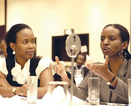 RDB Chief Operations Officer Clare Akamanzi (L) and Rica Rwigamba, Head of Tourism and Conservation, during the launch of the Customer is King campaign this week. The New Times / Timothy Kisambira.