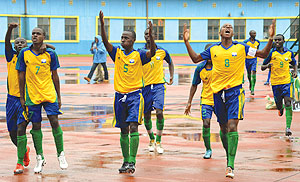 The U-17 players celebrate after their win over Burkina Faso in the opening game of last year's African Youth Championships held in Kigali. The New Times / File.