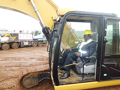 Minister of Trade and Industry, Franu00e7ois Kanimba, during the official launch of the construction works at the Kigali Special Economic Zone.  The New Times / G.Mugoya.