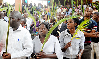 A cross section of the congregation during the Palm Sunday mass at St Micheal Catholic Church. The New Times T. Kisambira.
