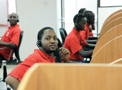 Airtel call centre employees at its headquarters in Kigali. The New Times / Timothy Kisambira.