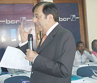 BCR Managing Director Sanjeev Anand addressing participants at the training workshop in Kigali yesterday. Net photo.