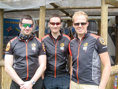 The three British nationals whose u2018Cycle to Rwandau2019 journey will start at the West Suffolk Athletics Arena in Bury St Edmunds, London on April 28. Net photo.