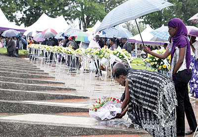Relatives of the victims of the Genocide laying wreaths.
