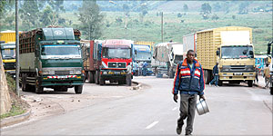 TRUCKS AWAITING CLEARANCE AT THE KATUNA BORDER POST: Regulatory reforms have eased reforms in the country. The New Times / File.