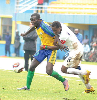 Bonfils Kabanda (left), seen here in action during last yearu2019s U-17 AYC in Kigali, is among players who will lead Rwandau2019s quest for a place in the African Youth Championship finals next year. The New Times / File.