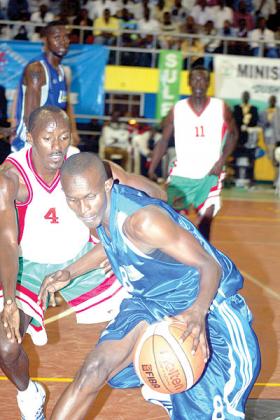 Rwandau2019s Karim Nkusi, seen here in action against Burundi during the 2009 Zone V championship held in Kigali. The basketball federation will hold elections on Sunday. The New Times/File.