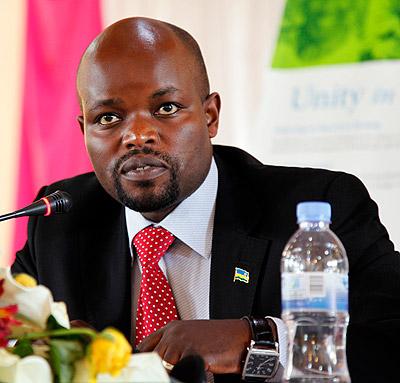 Minister Jean Philbert Nsengimana at a meeting recently. The Sunday Times/ T. Kisambira.