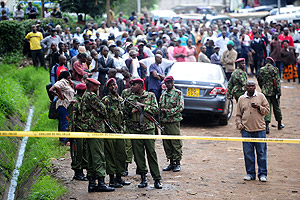Kenyan policemen guard near the God House of Miracle Church after a grenade attack in Nairobi, Kenya, April 29. Xinhua.