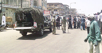 Security forces personnel arrive at the site of a blast in Nigeria yesterday. Net photo.