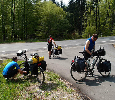 Cycle for Rwanda British cylists take a breather enroute to Belgrade. The New Times/Courtesy.