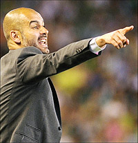 Barcelona's coach Josep Guardiola reacts during his last Spanish League match against Real Betis on Saturday. Net photo.