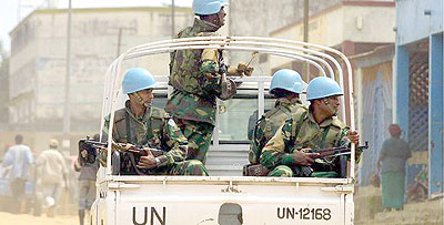 MONUSCO peacekeers on past patrol. Net photo.