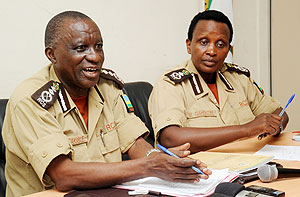 Prisons chief, Paul Rwarakabije (L), with his deputy, Mary Gahonzire. The New Times / File.