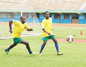 Defender Albert Ngabo (right), seen here in training with the national team, has pid the price for a series of sloppy performances. The New Times/T. Kisambira.