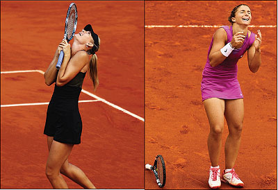 Maria Sharapova celebrates victory. She became WTA world number one after her women's semi final match against Petra Kvitova. Net photo.Sara Errani of Italy celebrates victory in her women's semi final match against Samantha Stosur of Australia. Net photo