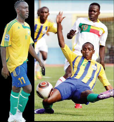 Left full back Jean Claude Iranzi, seen here in action against Benin, has adapted very well in his new position and is fast becoming Amavubiu2019s most reliable performers. Karekezi (L) picked up a knock in training. The New Times / T. Kisambira.