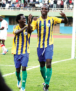 IMPRESSIVE: Defender Solomon Nirisarike (R) is fast establishing himself in the Amavubi Stars set-up after making a big impression at the U-17 and U-20 levels. The New Times / T. Kisambira.