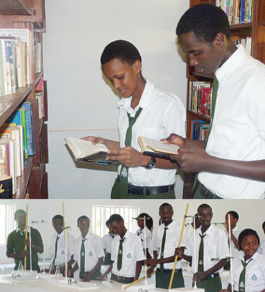 King David students in the schoolu2019s library (top) and laboratory. The New Times / B. Muhumuza.
