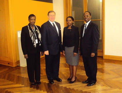 L-R:Deputy Commissioner General Mrs. Mary GAHONZIRE, Mr. Dmitry TITOV, UN Assistant Secretary General for the Rule of Law and Security Institutions,H.E. Ambassador Christine NKULIKIYINKA, ACP Jimmy HODARI, Police Attachu00e9 at the Rwanda Permanent Mission.