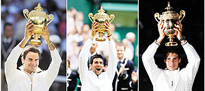 FIERCE FIGHT: (L-R) Roger Federer, Novak Djokovic and Rafa Nadal. Net photo.