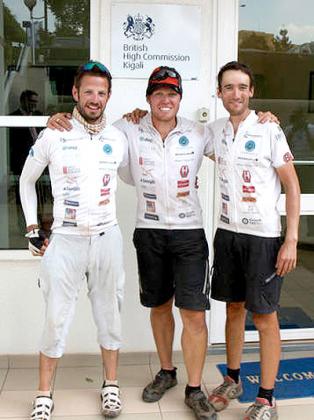 The three riders at the British High Commission in Kigali. The New Times/Courtesy.