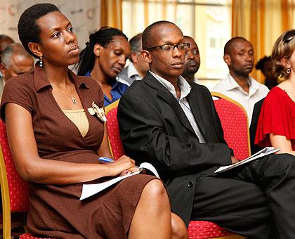 Participants listening to a presentation during the entrepreneurs week at Lemigo Hotel. The Sunday Times / T. Kisambira.