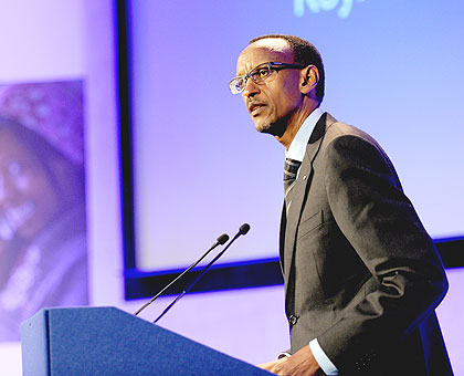 President Kagame delivering his keynote address at the London Summit on Family Planning yesterday. The New Times / Village Urugwiro.