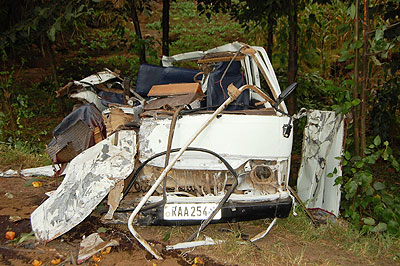 The wreckage of the ill-fated Commuter taxi. The New Times Sam Nkurunziza.