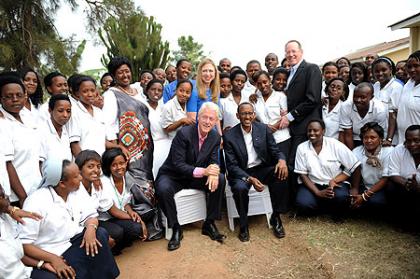 President Kagame,President Clinton, Paul Farmer and Chelsea Clinton with students of Rwamagana School of Nursing and Midwifery