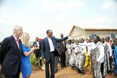 President Kagame greets residents of Nyagatovu model village-Nyagatovu on Thursday
