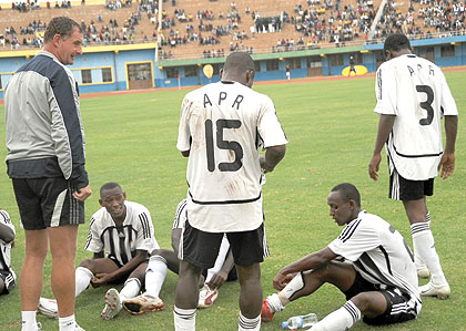 Brandts (L) has already won the local league and cup and is hoping to add the Kagame Cup to his collection, which could persuade his bosses to give him anew deal. The New Times / File.