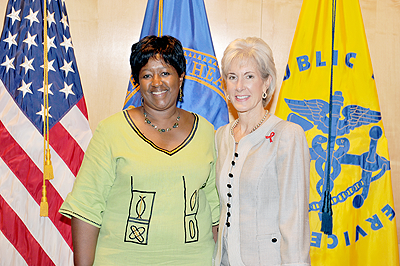 Binagwaho, with the United States Secretary of Health and Human Services, Kathleen Sebelius. The New Times / John Mbanda.