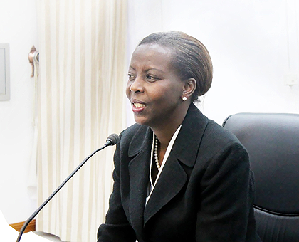 Foreign Affairs Minister Louise Mushikiwabo briefing journalists in Kigali yesterday.  The New Times / Courtesy.