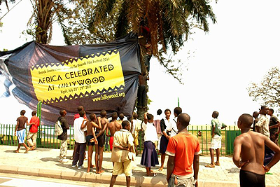Chidren look at the poster of the upcomig hillywood event as they couldn't wait.