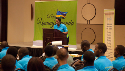 10.tFirst Lady Jeannette Kagame gives her remarks  during the Youth Forum at Serena.