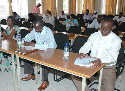 Applicants write their exam for Rwandan citizenship. The New Times / File.