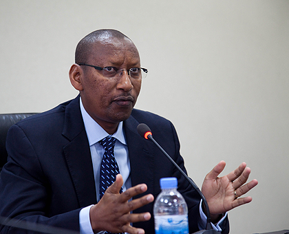  Finance minister John Rwangombwa addressing journalists yesterday. The New Times Timothy Kisambira