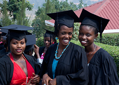 Happy Graduands at Akilah pose in a group photo. The New Times / Timothy Kisambira. 
