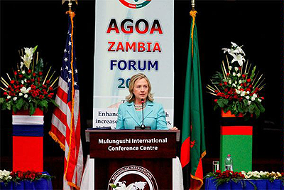 Secretary of State Hillary Clinton during a past AGOA function in Zambia. Net photo.