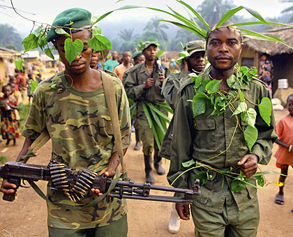 Mai-Mai Kifuafua militia, which believes greenery offers magical protection, is one of the several armed groups operating in Democratic Republic of Congo. Net photo.